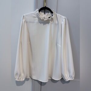 J. Crew Women's Long-Sleeve Ruffle Neck Blouse. Size XXL. Cream.